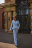 **PRE ORDER** ELIZABETH PEPLUM PEARL TROUSER SUIT - PALE BLUE