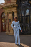 **PRE ORDER** ELIZABETH PEPLUM PEARL TROUSER SUIT - PALE BLUE