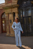 **PRE ORDER** ELIZABETH PEPLUM PEARL TROUSER SUIT - PALE BLUE