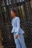 **PRE ORDER** ELIZABETH PEPLUM PEARL TROUSER SUIT - PALE BLUE