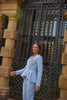**PRE ORDER** ELIZABETH PEPLUM PEARL TROUSER SUIT - PALE BLUE