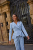 **PRE ORDER** ELIZABETH PEPLUM PEARL TROUSER SUIT - PALE BLUE