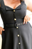 SAFFIRA BELTED FULL SKIRT MIDI DRESS - BLACK