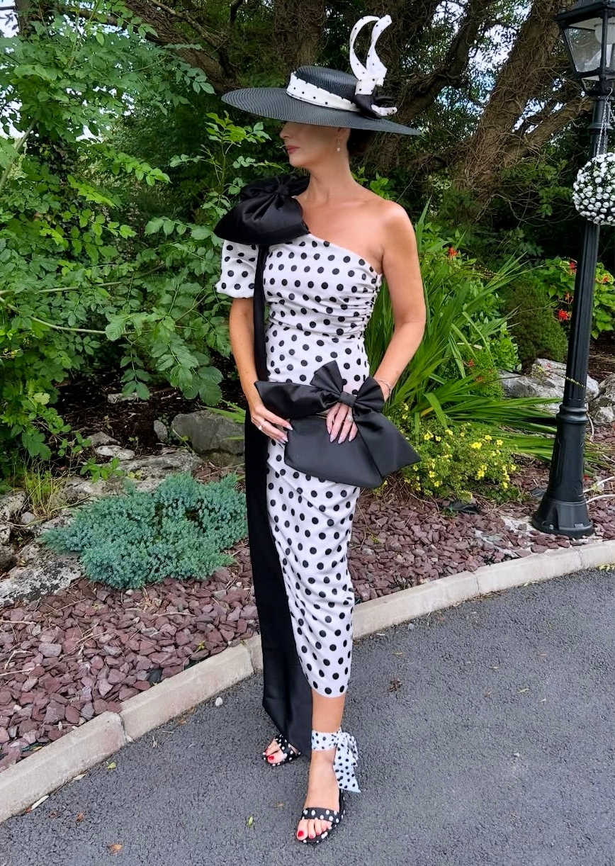 DIANA 1 SHOULDER RUCHE MIDI - POLKA DOT