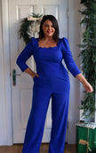 ADELINE SCALLOP EDGE WIDE LEG JUMPSUIT - COBALT BLUE