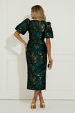 **PRE ORDER** CAMELLIA SWEETHEART METALLIC RUCHE MIDI - GREEN GOLD