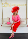 CARMEN COLOURBLOCK FRILL MIDI DRESS - RED PINK