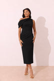 ELENI DRAPE MIDI DRESS - BLACK