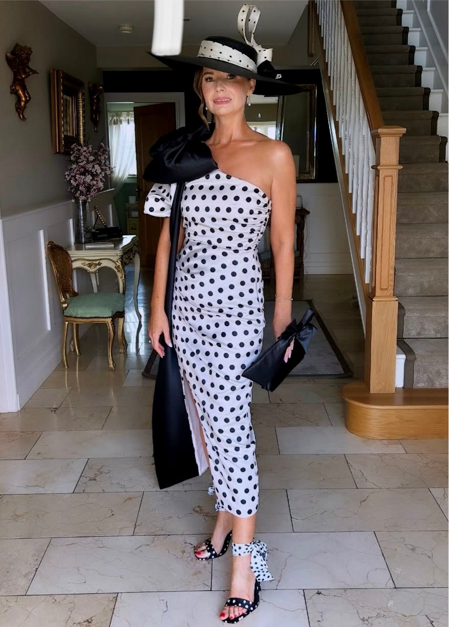 DIANA 1 SHOULDER RUCHE MIDI - POLKA DOT