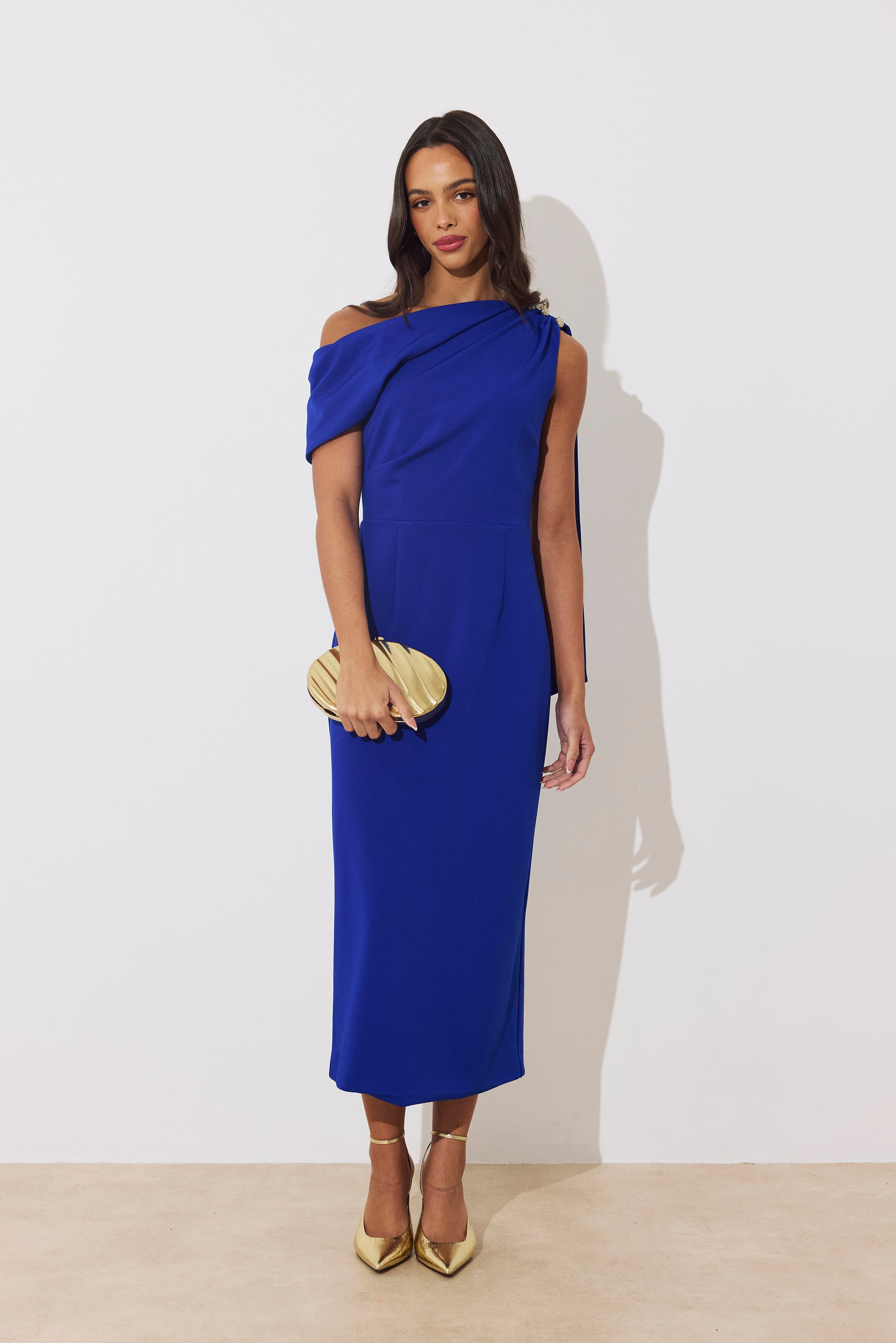 ELENI DRAPE MIDI DRESS - ROYAL BLUE