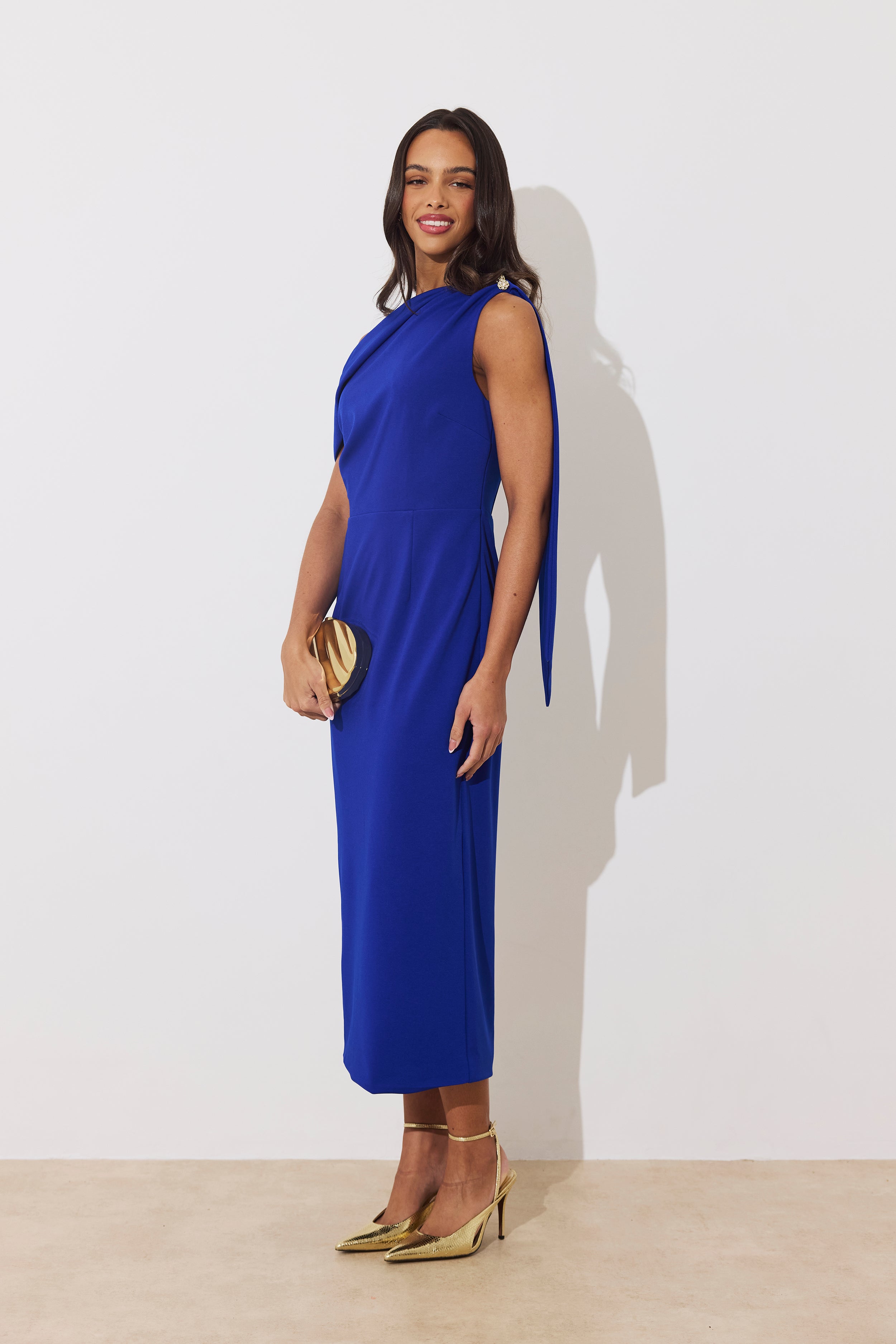 ELENI DRAPE MIDI DRESS - ROYAL BLUE