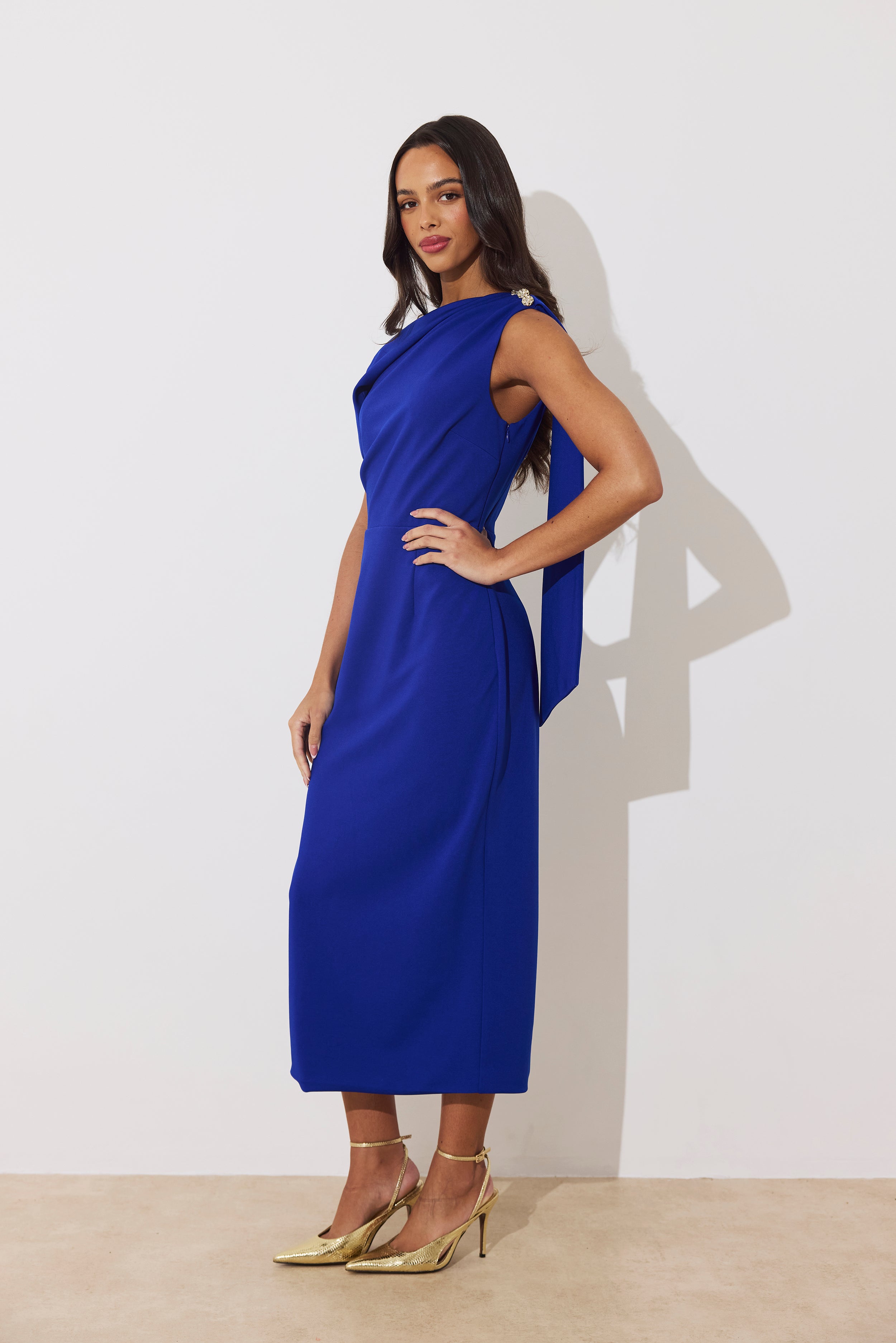 ELENI DRAPE MIDI DRESS - ROYAL BLUE