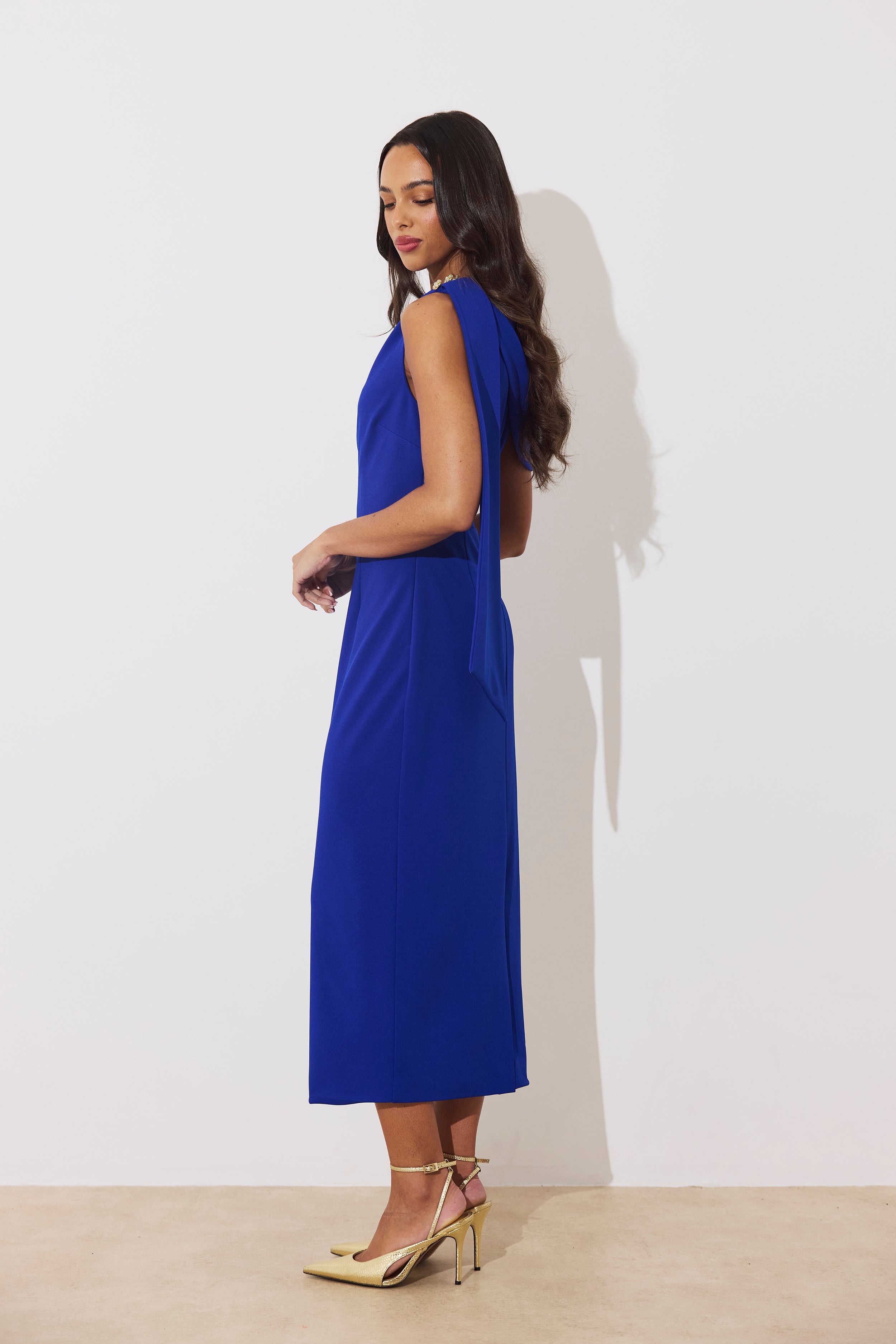 ELENI DRAPE MIDI DRESS - ROYAL BLUE