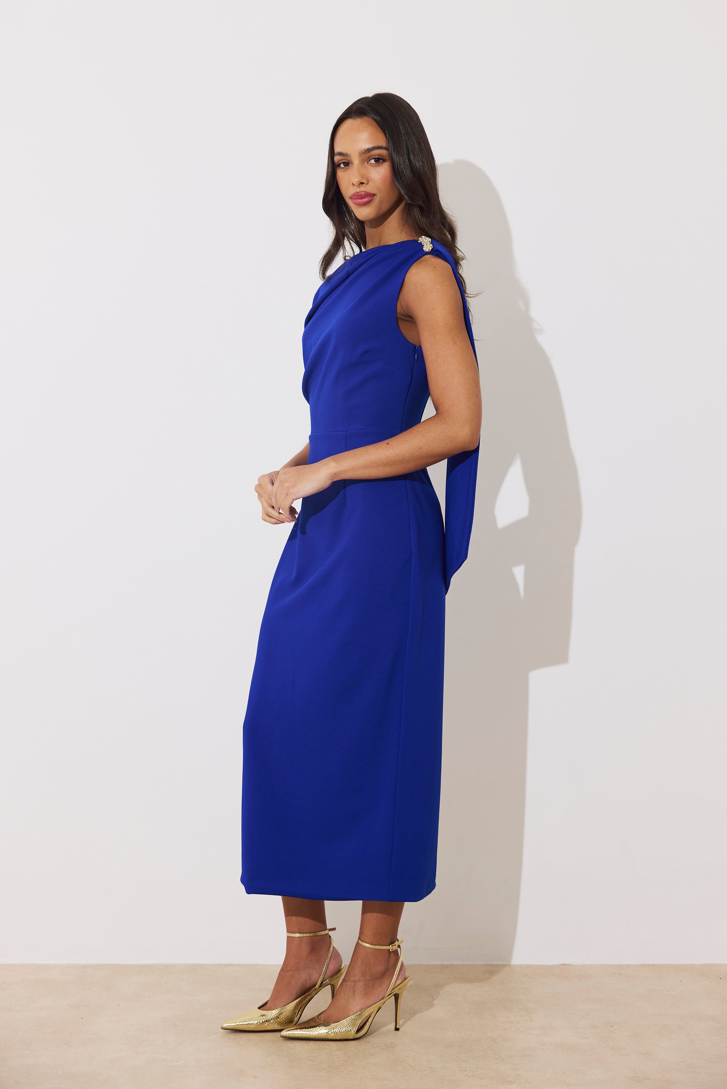 ELENI DRAPE MIDI DRESS - ROYAL BLUE