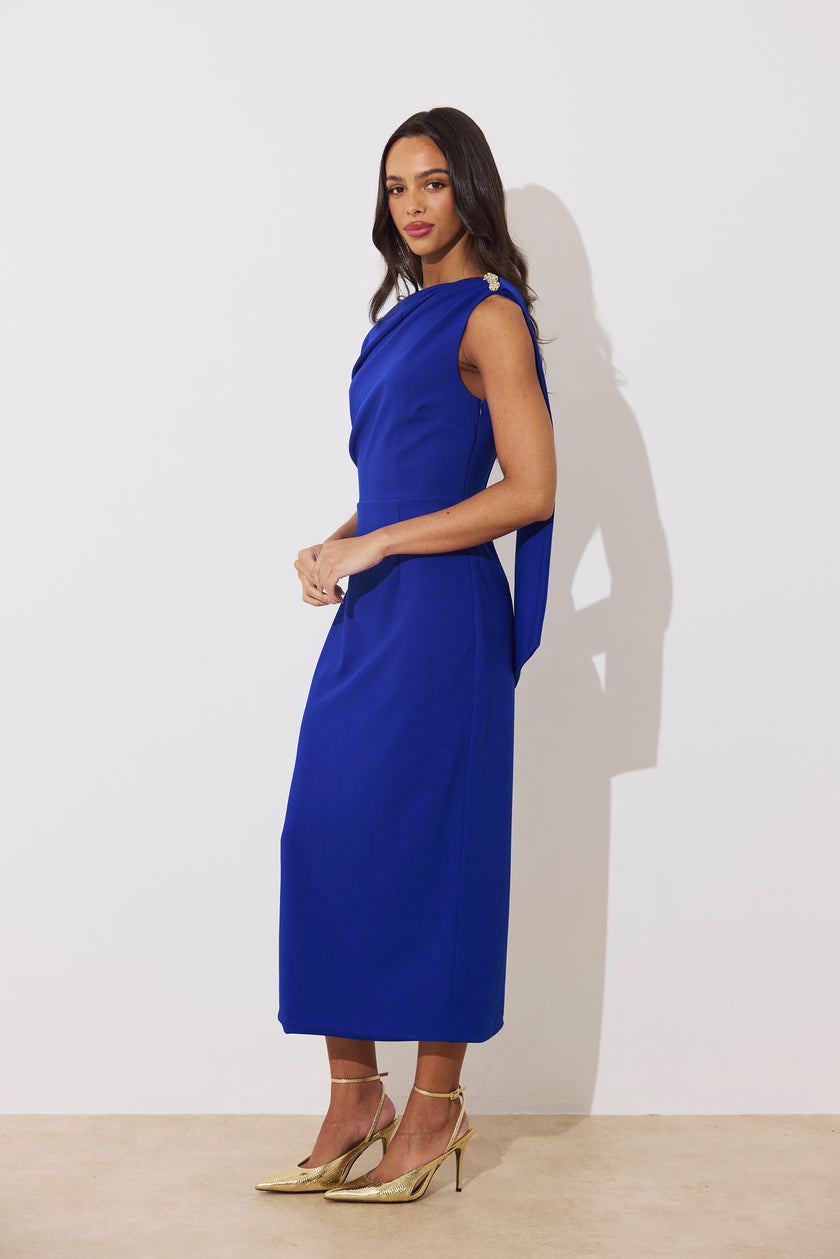 ELENI DRAPE MiDI DRESS - ROYAL BLUE