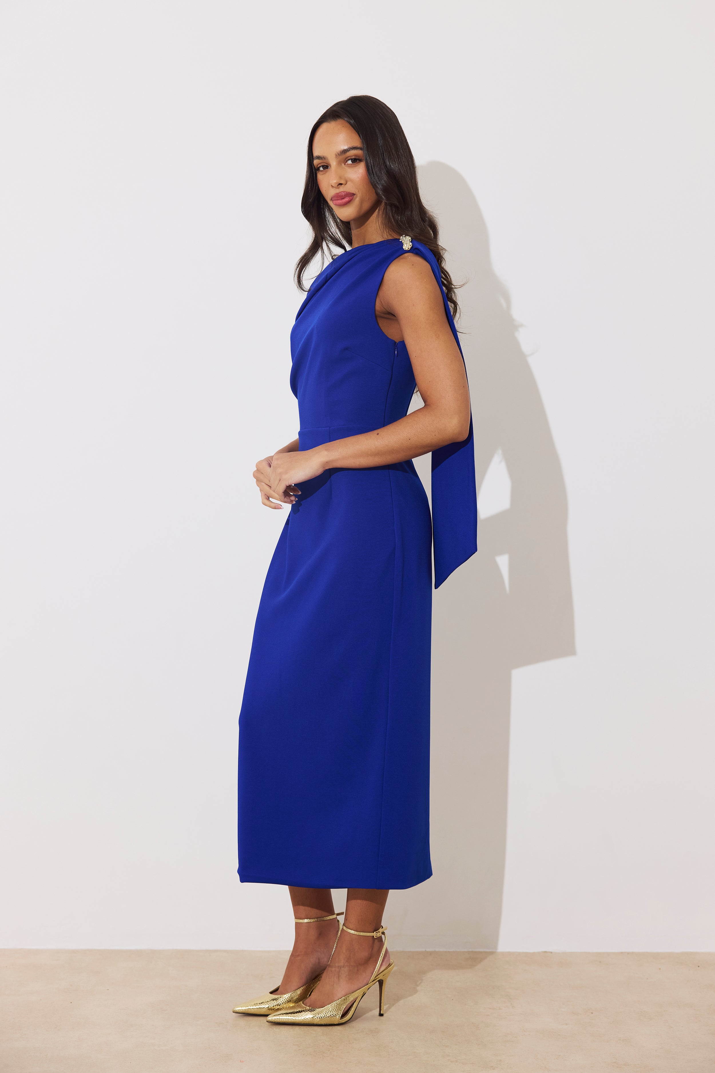 ELENI DRAPE MIDI DRESS - ROYAL BLUE