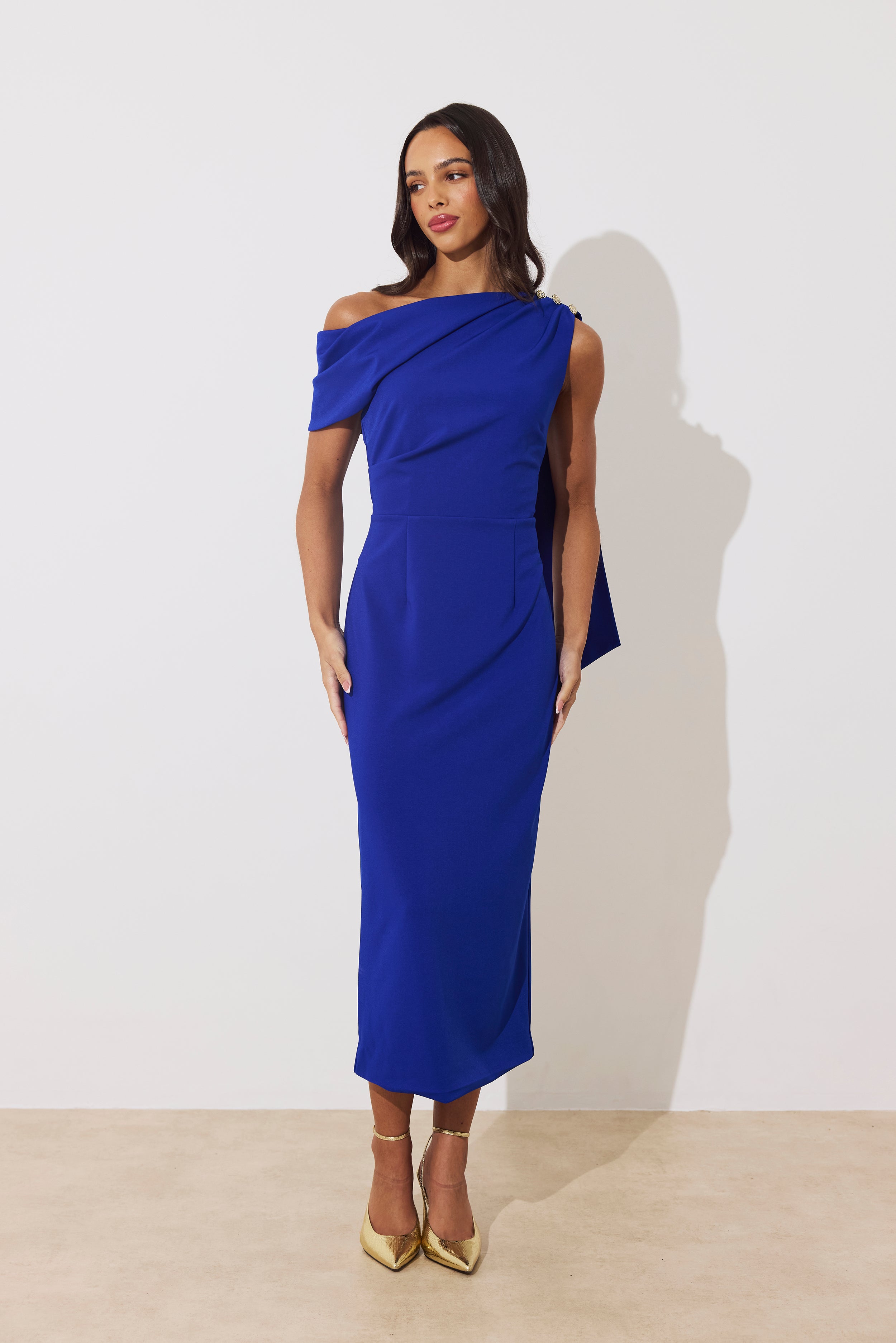 ELENI DRAPE MIDI DRESS - ROYAL BLUE