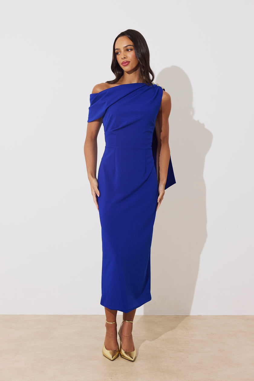 ELENI DRAPE MiDI DRESS - ROYAL BLUE
