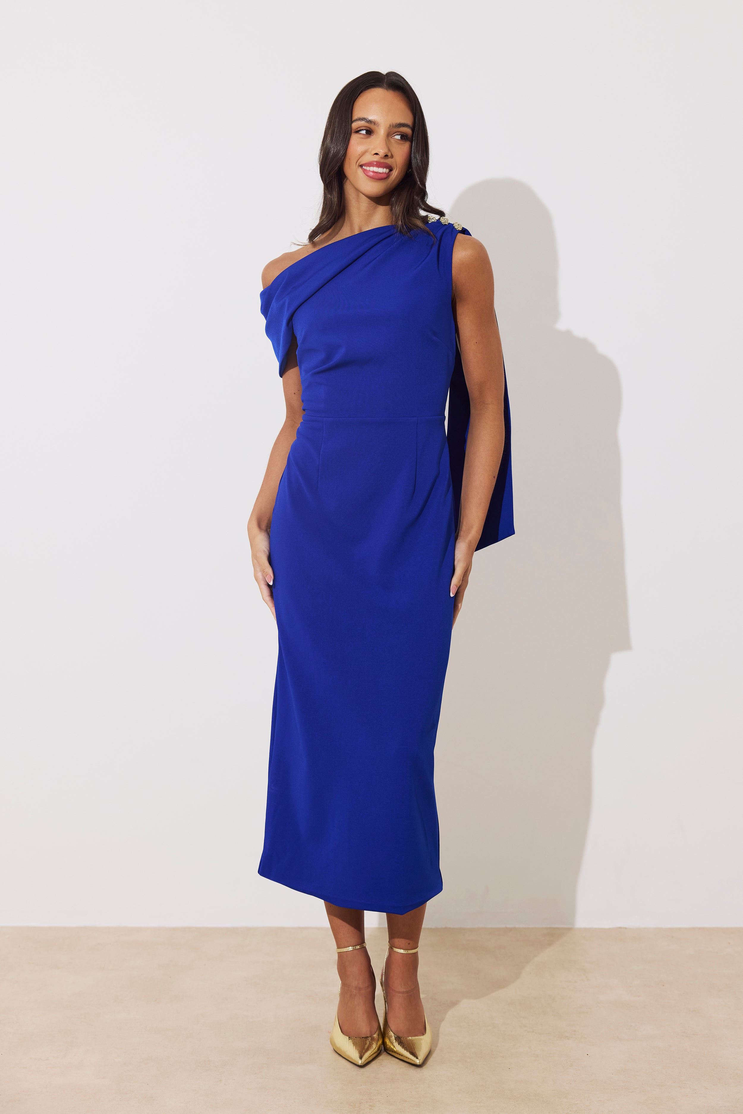 ELENI DRAPE MIDI DRESS - ROYAL BLUE