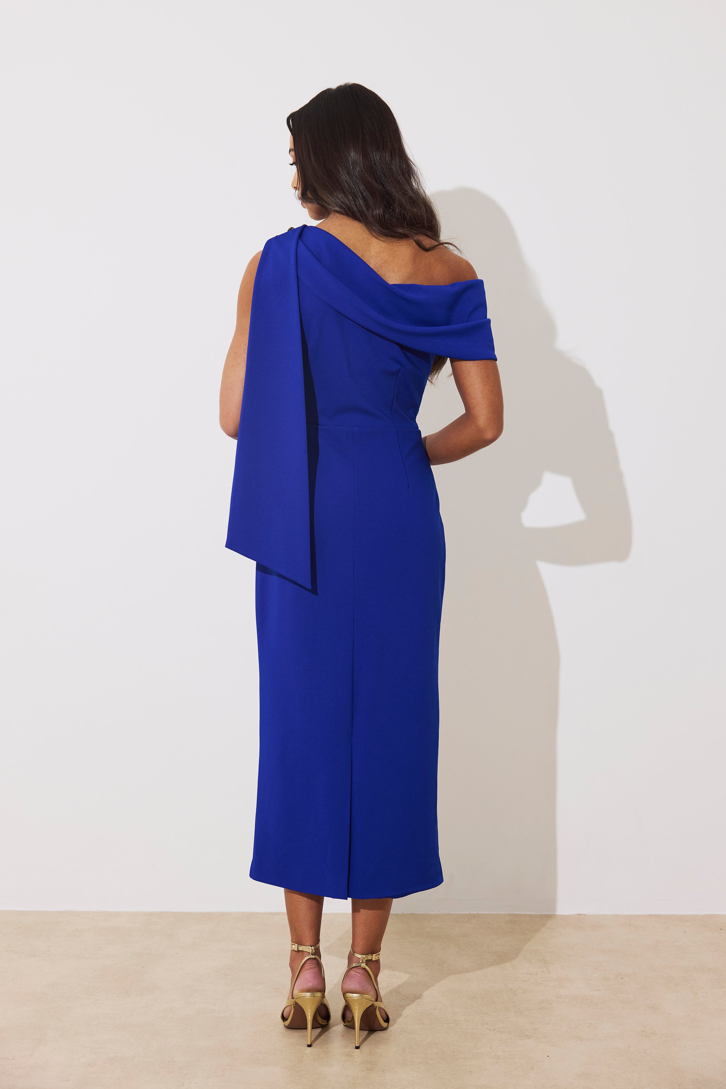 ELENI DRAPE MIDI DRESS - ROYAL BLUE