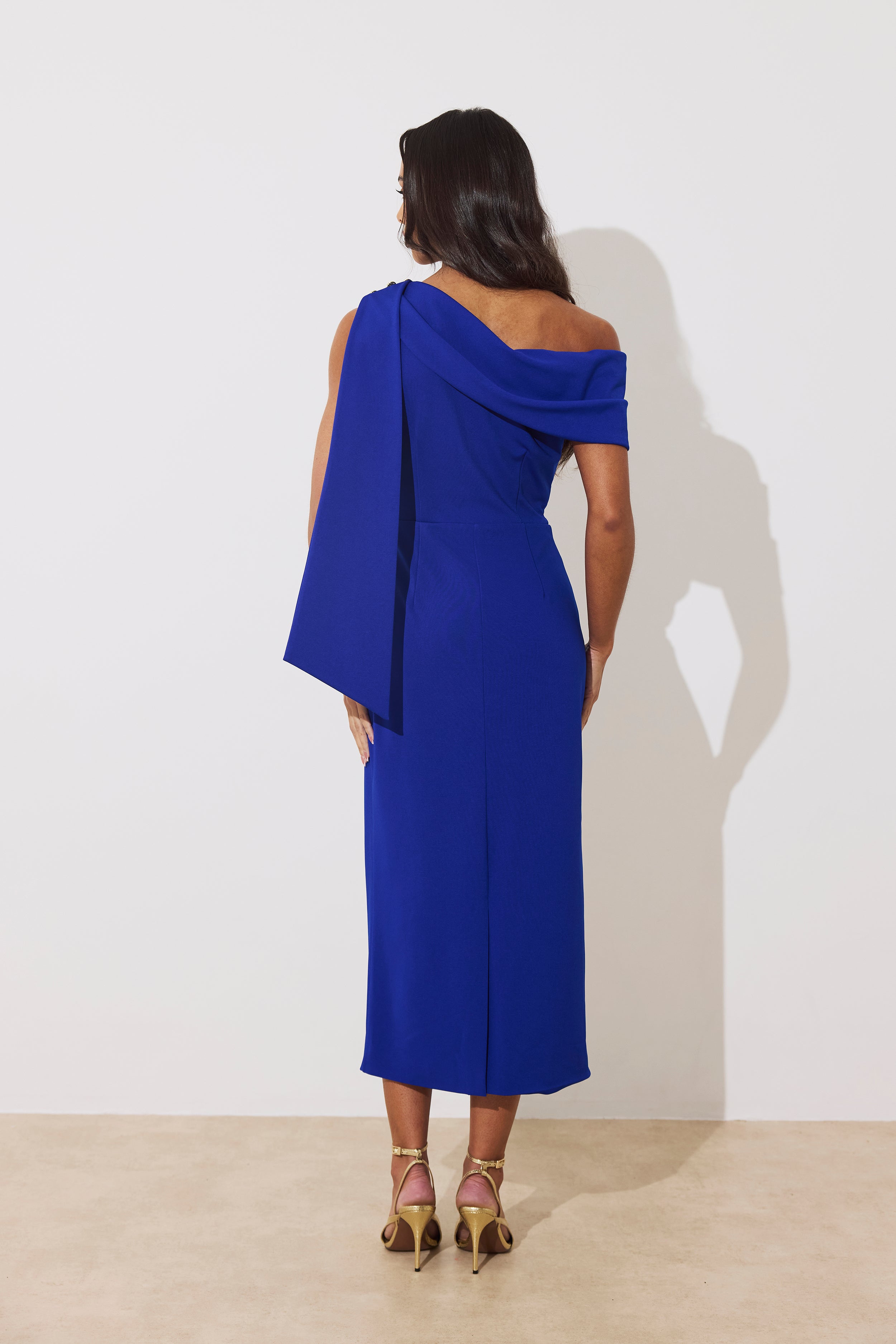 ELENI DRAPE MIDI DRESS - ROYAL BLUE