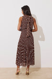 MILLY PLEAT SKIRT POLKA DOT MIDI DRESS - BROWN