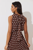 MILLY PLEAT SKIRT POLKA DOT MIDI DRESS - BROWN