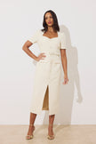 HARRIET TWEED BUTTON FRONT BELTED MIDI - CREAM