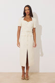 HARRIET TWEED BUTTON FRONT BELTED MIDI - CREAM