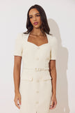 HARRIET TWEED BUTTON FRONT BELTED MIDI - CREAM