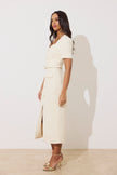 HARRIET TWEED BUTTON FRONT BELTED MIDI - CREAM