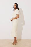 HARRIET TWEED BUTTON FRONT BELTED MIDI - CREAM