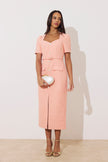 HARRIET TWEED BUTTON FRONT BELTED MIDI - PEACH