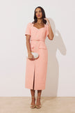 HARRIET TWEED BUTTON FRONT BELTED MIDI - PEACH