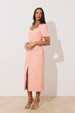 HARRIET TWEED BUTTON FRONT BELTED MIDI - PEACH