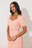 HARRIET TWEED BUTTON FRONT BELTED MIDI - PEACH