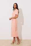 HARRIET TWEED BUTTON FRONT BELTED MIDI - PEACH