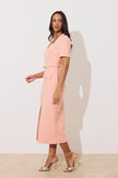 HARRIET TWEED BUTTON FRONT BELTED MIDI - PEACH