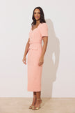 HARRIET TWEED BUTTON FRONT BELTED MIDI - PEACH