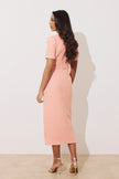 HARRIET TWEED BUTTON FRONT BELTED MIDI - PEACH
