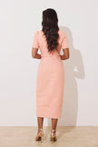 HARRIET TWEED BUTTON FRONT BELTED MIDI - PEACH