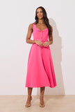 SAFFIRA BELTED FULL SKIRT MIDI DRESS - FUSCIA PINK