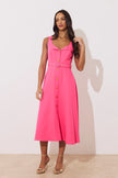 SAFFIRA BELTED FULL SKIRT MIDI DRESS - FUSCIA PINK