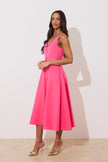 SAFFIRA BELTED FULL SKIRT MIDI DRESS - FUSCIA PINK