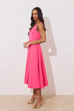SAFFIRA BELTED FULL SKIRT MIDI DRESS - FUSCIA PINK