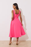 SAFFIRA BELTED FULL SKIRT MIDI DRESS - FUSCIA PINK