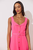 SAFFIRA BELTED FULL SKIRT MIDI DRESS - FUSCIA PINK