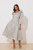 BEATRICE POLKA DOT BOW DRESS - CHAMPAGNE BLACK