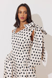 BEATRICE POLKA DOT BOW DRESS - CHAMPAGNE BLACK