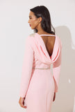 ASTERIA EMBELLISHED SHOULDER COWL BACK MIDI - PALE PINK